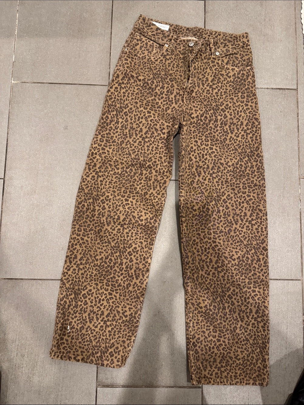 Zara Leopard Print Straight Leg Jeans - Brown/Black NBW SZ 2